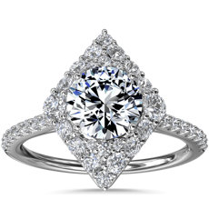 Bague de fiançailles halo de diamants en losange en or blanc 14 carats(3/8 carats, poids total)